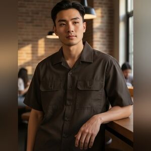 NWT Member's MARK Shirt Black 100% Tencel Lyocell Camp Collar Button Up L Soft